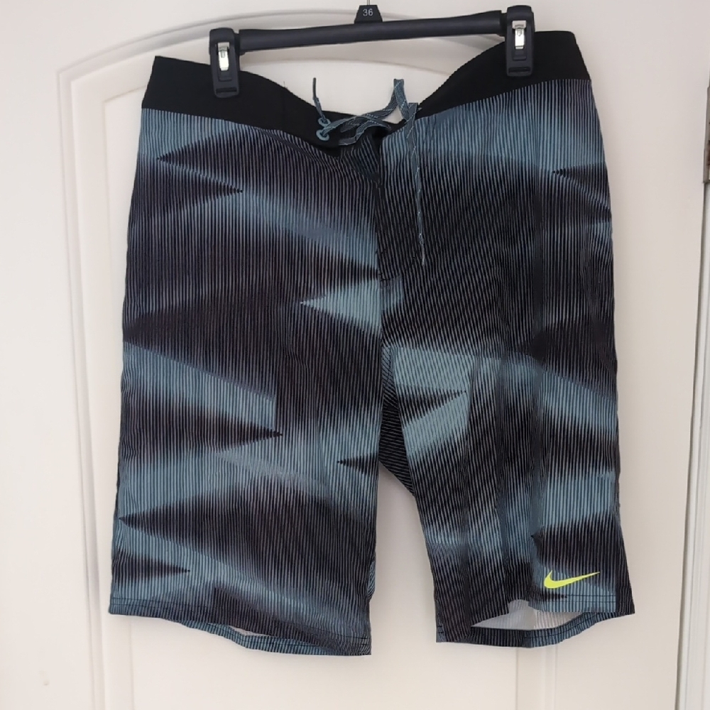Nike Men's Black and Blue Patterned Swim Shorts